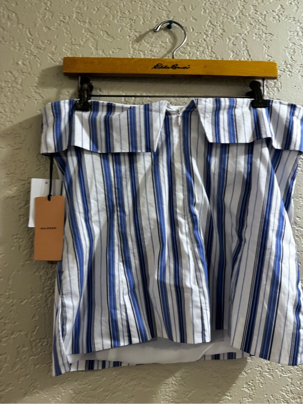 Halogen White and Blue Striped Off-Shoulder Top
